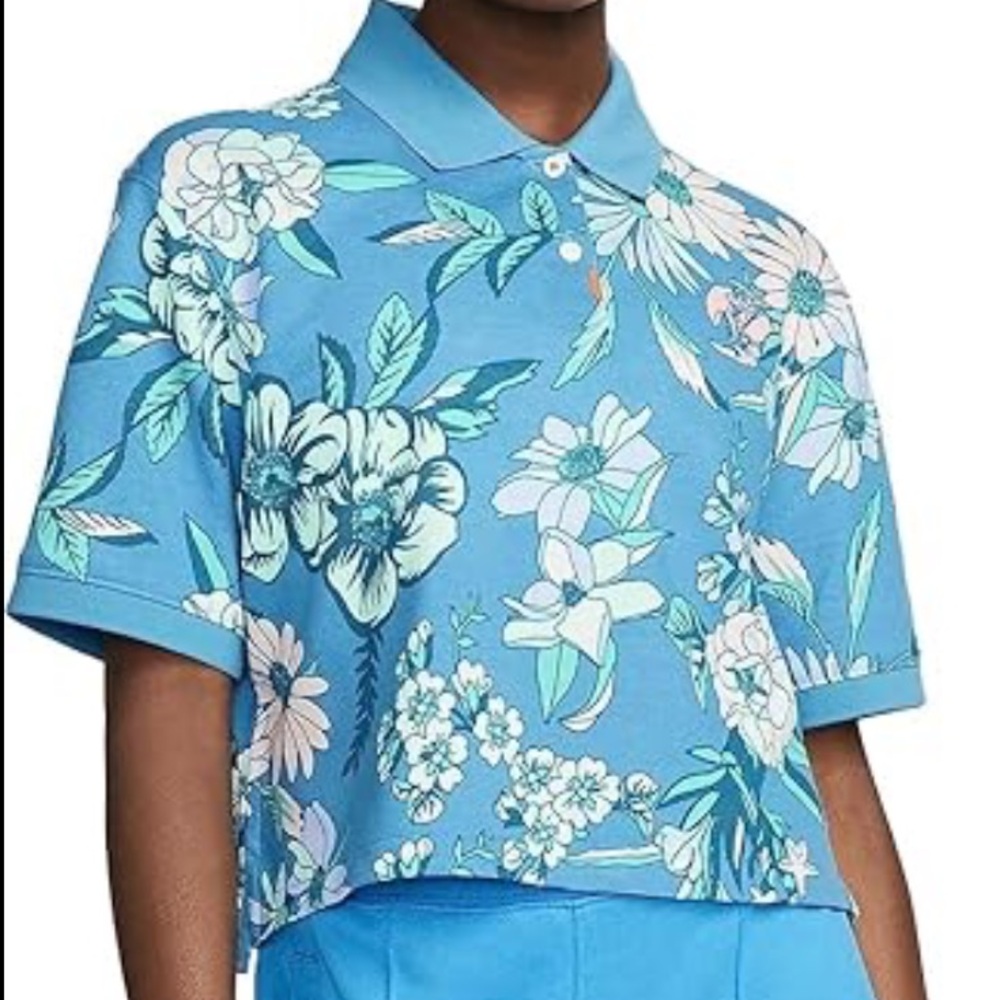 Nike Floral The Golf Slightly Oversized Cropped Polo Shirt In Blue Dutch NWT XS